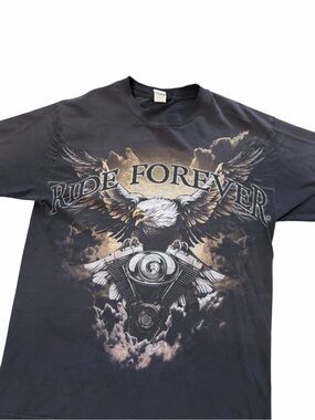 VTG Ride Forever Eagle Motorcycle Biker Graphic Shirt Mens Medium Y2K